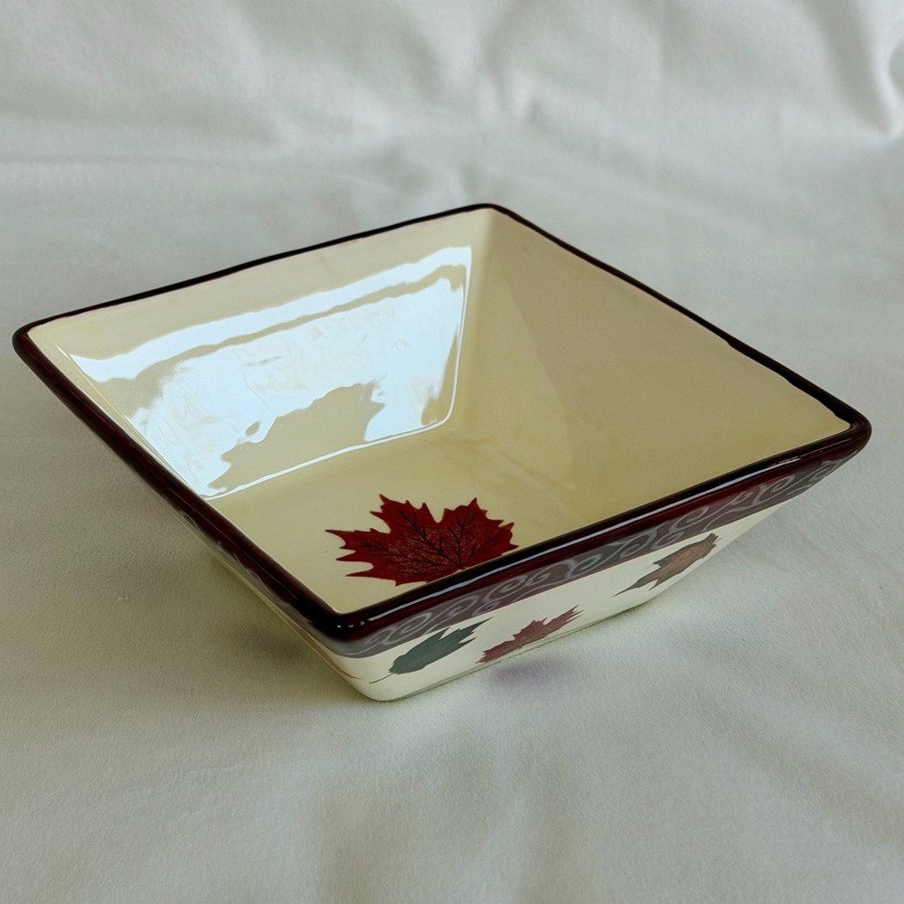 Vintage Certified International Square Ceramic Bowl with Maple Leaf Design